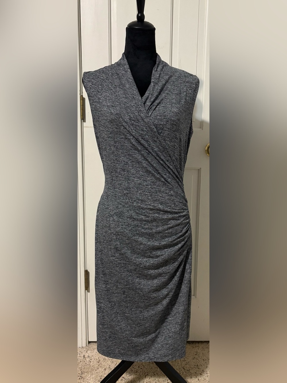 ANN TAYLOR Sleeveless Grey Wrap-Front Ruched Dress